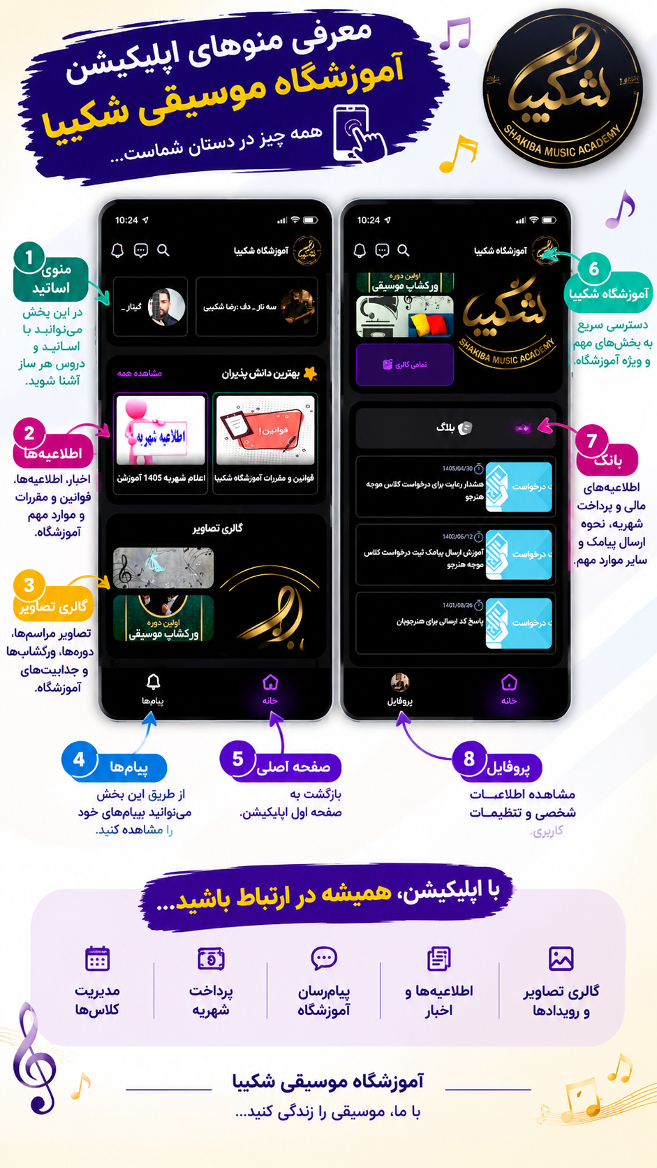 اپلیکیشن آموزشگاه موسیقی شکیبا چالوس