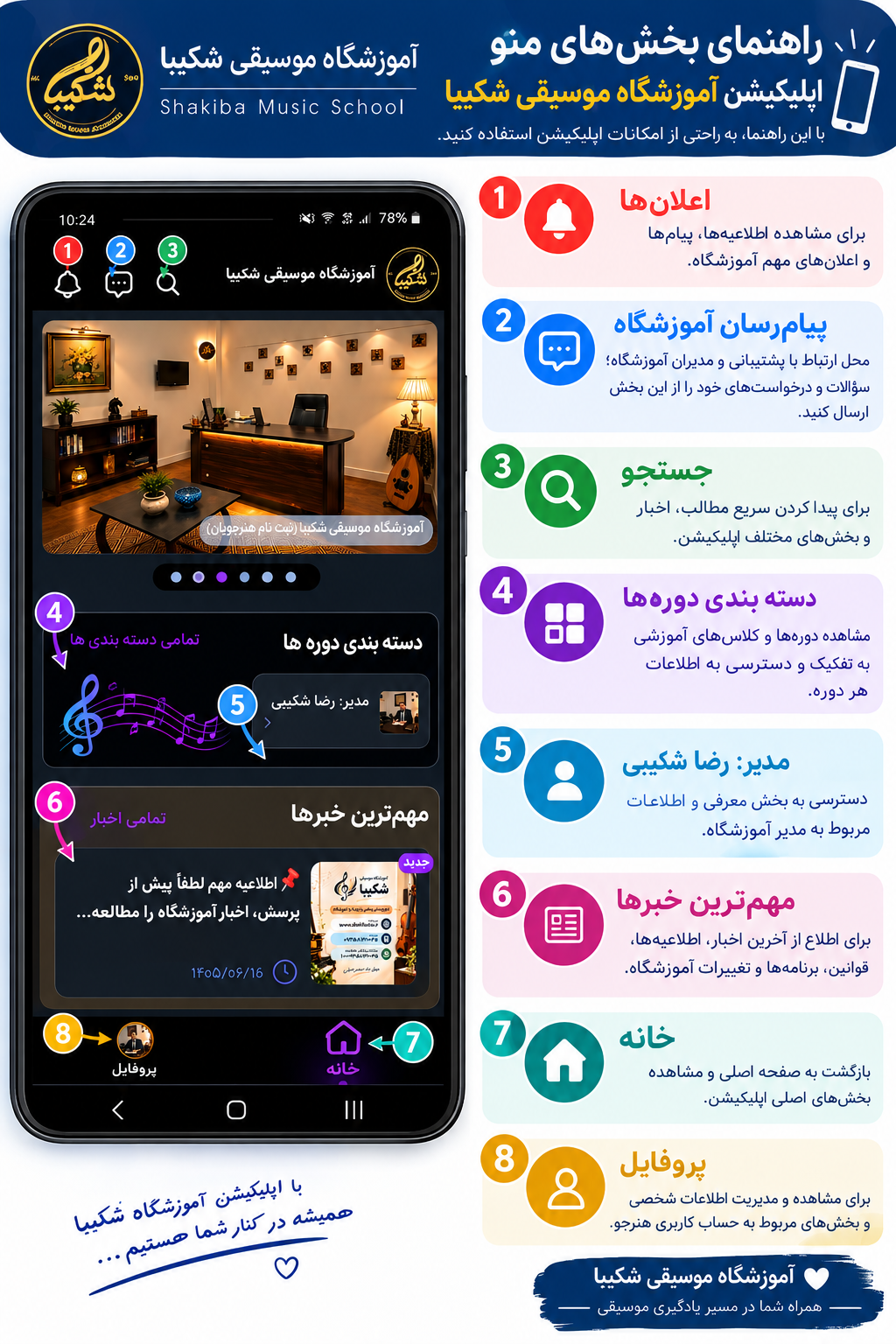 اپلیکیشن آموزشگاه موسیقی شکیبا چالوس